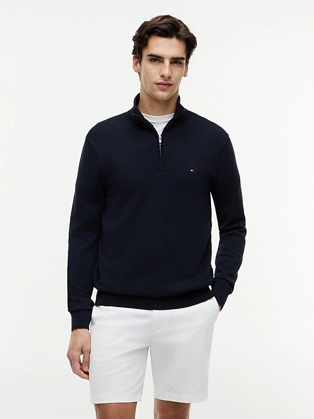 TOMMY HILFIGER GRANATOWY SWETER Z PÓŁGOLFEM I ZAPIĘCIEM NA ZAMEK L 6FA