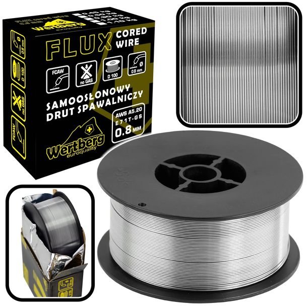 Samoosłonowy drut spawalniczy Wertberg FLUX 0,8mm 1kg FCAW - MIG bez gazu