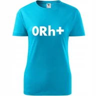 Koszulki i topy damskie - Damska Koszulka z Nadrukiem grupa krwi 0 rh+ Honorowy Dawca Krwi Prezent turkusowy XXL - miniaturka - grafika 1