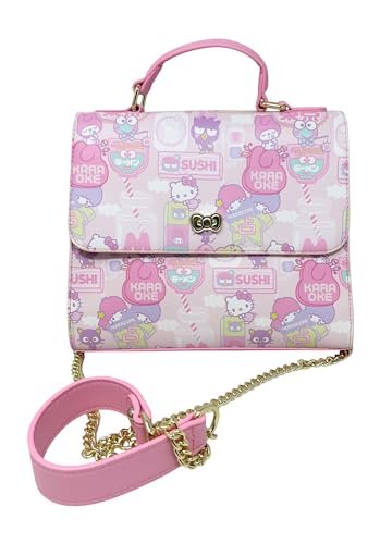 Loungefly Sanrio Hello Kitty Kawaii nadruk na całej powierzchni Crossbody Satchel torebka portfel, różowa, średnia, Rosa, m
