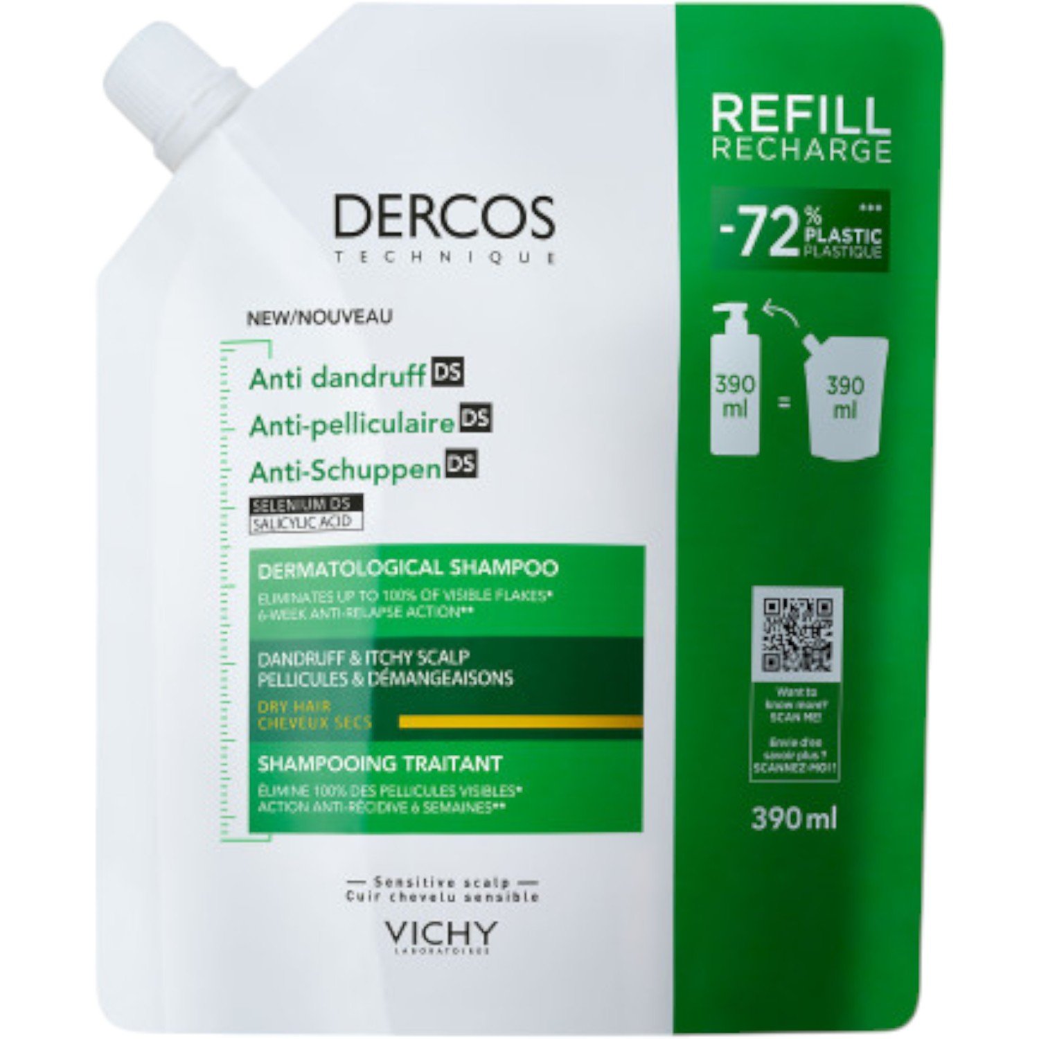 Vichy Dercos DS Szampon przeciwłupieżowy do włosów suchych, Refill