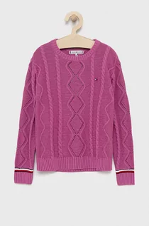 Swetry damskie - Tommy Hilfiger Sweter bawełniany dziecięcy kolor różowy ciepły - grafika 1