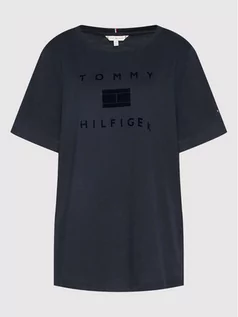 Koszulki i topy damskie - Tommy Hilfiger Curve T-Shirt Crv Flock WW0WW32845 Granatowy Regular Fit - grafika 1