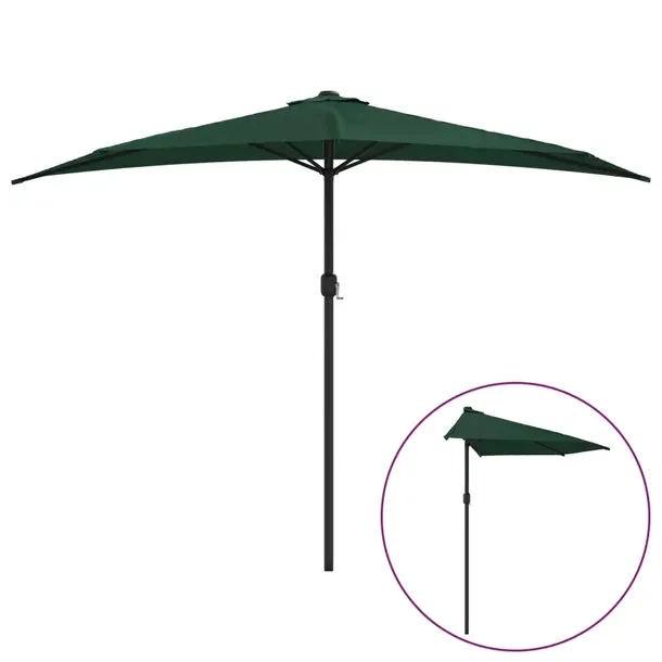 Półokrągły Parasol Balkonowy UV z Korbką, Zielony, 300x155x223 cm, Śr