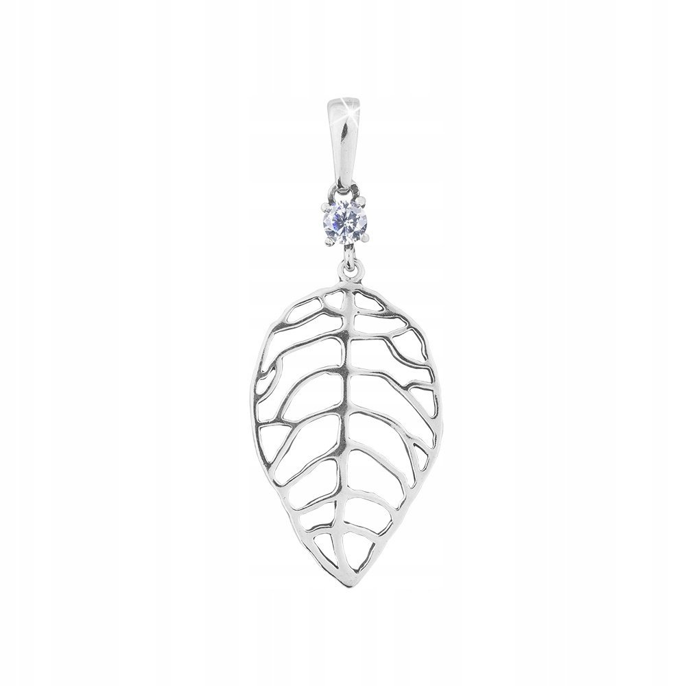 Zawieszka srebrna LIŚĆ z cyrkonią