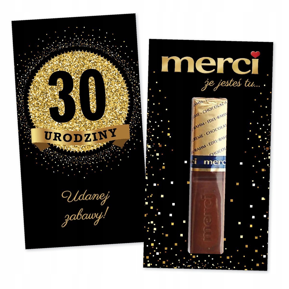 10x PODZIĘKOWANIA NA 30 URODZINY DLA GOŚCI merci lat - premium - CZARNY