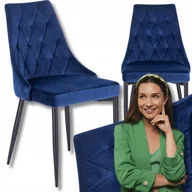 Krzesła - Krzesło Tapicerowane Welurowe Do Salonu Jadalni Loft Velvet Granatowe Cork - miniaturka - grafika 1