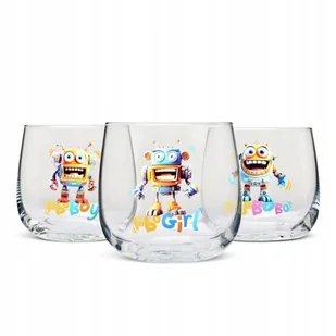 Szklanki zdobione dla dzieci do wody, soku KROSNO ROBOFAMILY 3szt. - Szklanki - miniaturka - grafika 1