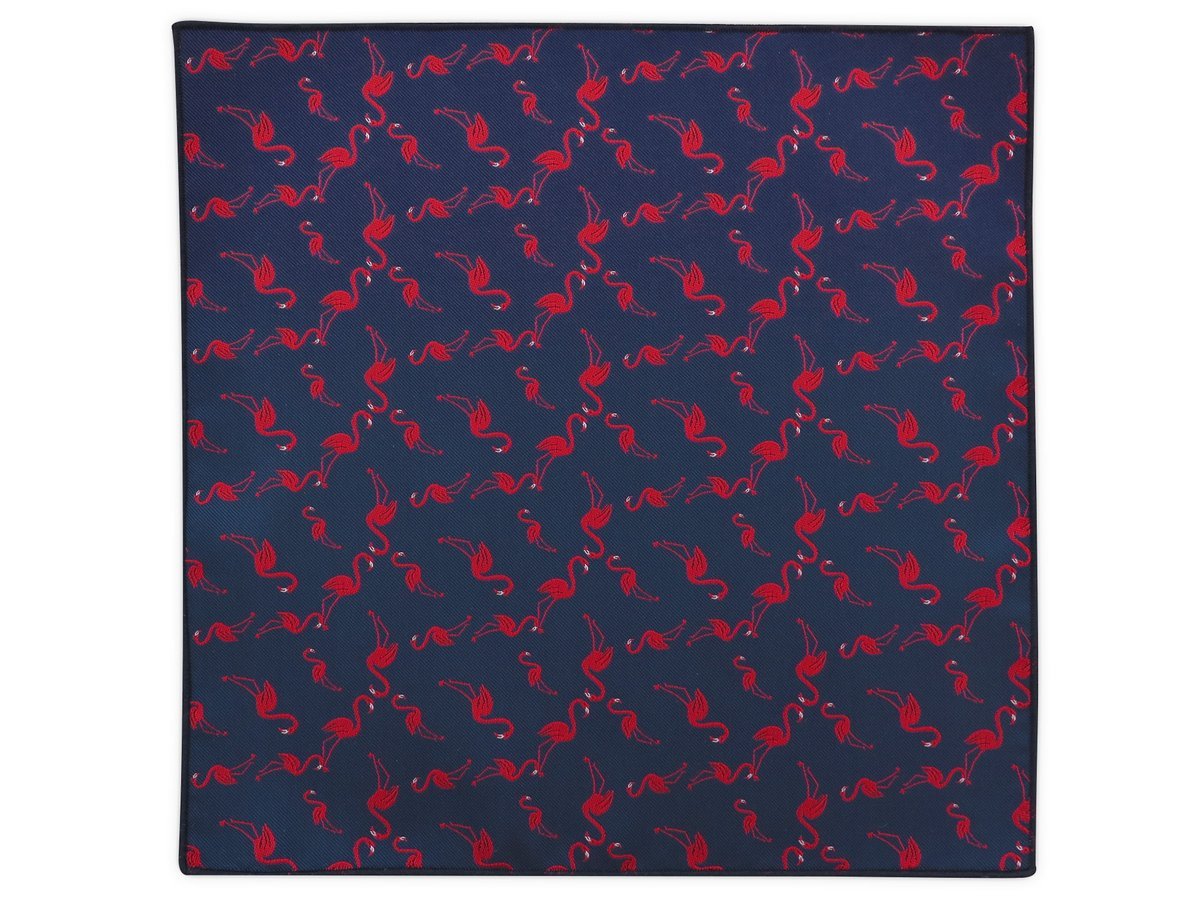 Granatowa poszetka w czerwone flamingi E323