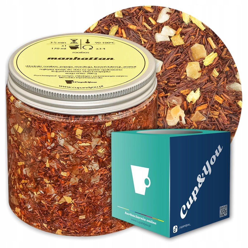 Herbata rooibos z czerwonokrzewu MANHATTAN o intensywnie owocowym smaku - herbata liściasta sypana mieszanka napar susz - gotowa na prezent upominek