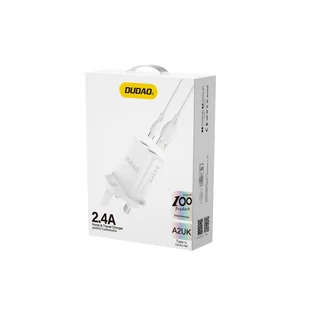 Dudao ładowarka sieciowa wtyczka UK (Wielka Brytania) 2xUSB-A 2.4A biała + kabel USB-A - USB-C biały - Ładowarki do telefonów - miniaturka - grafika 4