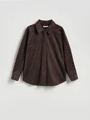 Koszule damskie - Reserved - Koszula z imitacji zamszu - ciemnobrązowy - miniaturka - grafika 1