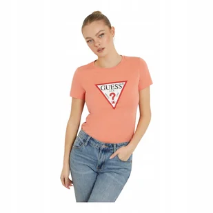 GUESS KOSZULKA DAMSKA T-SHIRT SS CN ORIGINAL TEE KORALOWA r.S - Koszulki i topy damskie - miniaturka - grafika 1