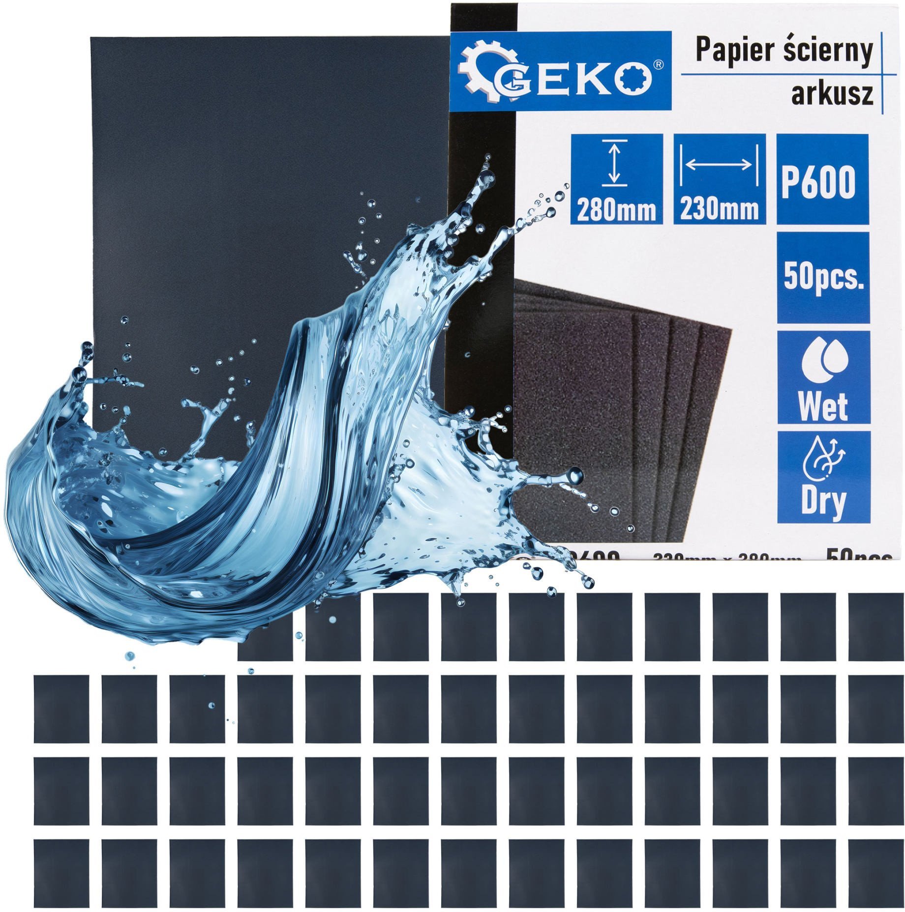 Geko Papier ścierny wodny – arkusz 230x280mm P600 50/1000
