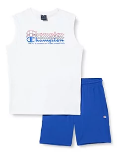 Spodenki damskie - Champion Legacy Graphic Shop Double Logo S/L T-Shirt i szorty Pełna Dla dzieci i Chłopców, (Biały/Kobaltowy niebieski), 11-12 anni - grafika 1