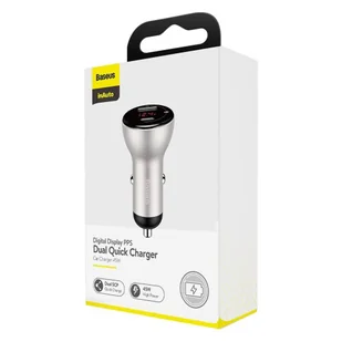 Baseus ładowarka samochodowa USB / USB Typ C 45 W 5 A SCP Quick Charge 4.0+ Power Delivery 3.0 ekran LCD srebrny (CCBX-C0S) - Ładowarki samochodowe - miniaturka - grafika 15