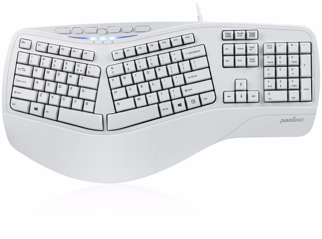 Perixx PERIBOARD-512 DE, Ergonomic USB Keyboard, white 57205I