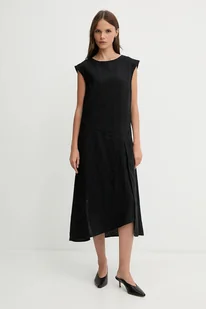 Sisley sukienka lniana kolor czarny midi prosta 4AGHLV073 - Sukienki - miniaturka - grafika 1