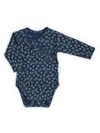 Body dla niemowląt - Niemowlęce body kopertowe z długim rękawem w kwiatki granatowe Nicol,r.62 - miniaturka - grafika 1