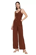 Kombinezony - Trendyol Kombinezon damski jednokolorowy tkany, Brązowy, 62 - miniaturka - grafika 1