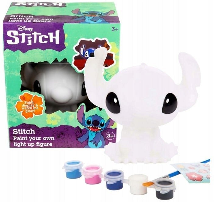 FIGURKA LAMPKA STITCH DO MALOWANIA ZESTAW FARBKI DISNEY LED PODŚWIETLANA