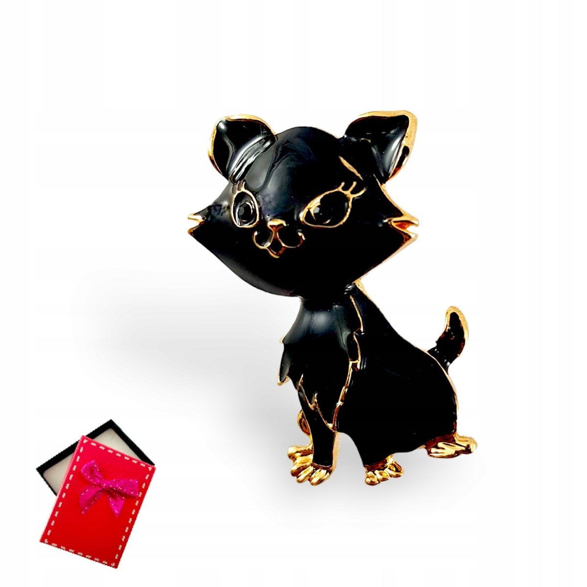 Broszka Czarny Pies W Okularach Emalia