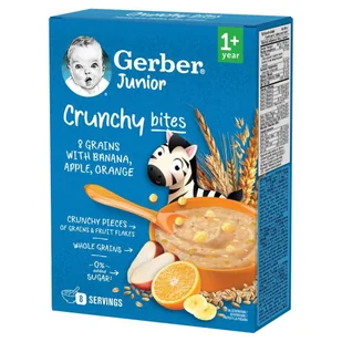 Gerber Junior Crunchy Bites Kaszka 8 zbóż z bananem jabłkiem i pomarańczą 200 g - Kaszki dla dzieci - miniaturka - grafika 1