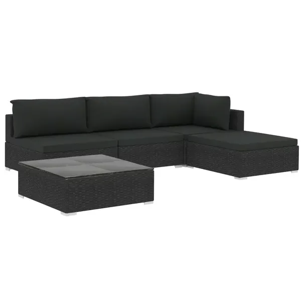 Modułowy zestaw rattanowych mebli ogrodowych czarny z poduszkami 70x70x52,