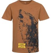 Koszulki męskie - Męski t-shirt z krótkim rękawem, z wilkiem, brązowy - miniaturka - grafika 1