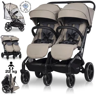 LEKKI WÓZEK BLIŹNIACZY EASYGO ECHO SAVANA BEIGE + FOLIA + DODATKI DO 47KG - Wózki dziecięce - miniaturka - grafika 1