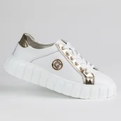 Półbuty damskie - Półbuty damskie buty skóra naturalna GOODIN GD-XF-71 białe złoto lekkie 39 - miniaturka - grafika 1