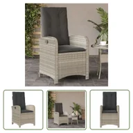 Fotele i krzesła ogrodowe - The Living Store Rozkładany fotel ogrodowy z poduszkami - jasnoszary polirattan - Krzesło Ogrodowe - miniaturka - grafika 1