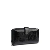 Portfele - Portfel Skóra Naturalna Lakierowany Czarny LUIGISANTO Damski RFID pojemny - miniaturka - grafika 1