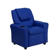 Fotele i pufy dla dzieci - Flash Furniture Współczesny leżak dziecięcy z uchwytem na kubek i zagłówkiem, drewno, niebieski winyl, 60,96 x 48,26 x 48,26 cm - miniaturka - grafika 1