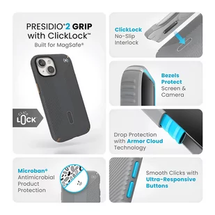 Speck Presidio2 Grip ClickLock & MagSafe - Etui iPhone 15 / iPhone 14 / iPhone 13 (Charcoal Grey / Cool Bronze) - Pozostałe akcesoria do telefonów - miniaturka - grafika 4