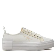Trampki damskie - Tenisówki Calvin Klein Jeans Bold Vulc Flatf Low Lace Mix Mtl YW0YW01465 Écru - miniaturka - grafika 1