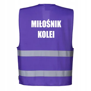 Kamizelka odblaskowa Portwest fioletowa L/XL z nadrukiem MIŁOŚNIK KOLEI - Odzież robocza - miniaturka - grafika 1