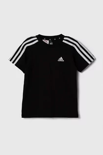 Koszulki dla dziewczynek - adidas t-shirt bawełniany dziecięcy LK 3S CO kolor czarny gładki - grafika 1