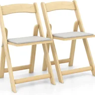 Krzesła - Zestaw 2 Składanych Krzeseł, Krzesła do Jadalni z Drewna Kauczukowego, Tapicerowane Siedzisko, Pokrowiec ze Sztucznej Skóry, do Kuchni, Jadalni, Biura - miniaturka - grafika 1