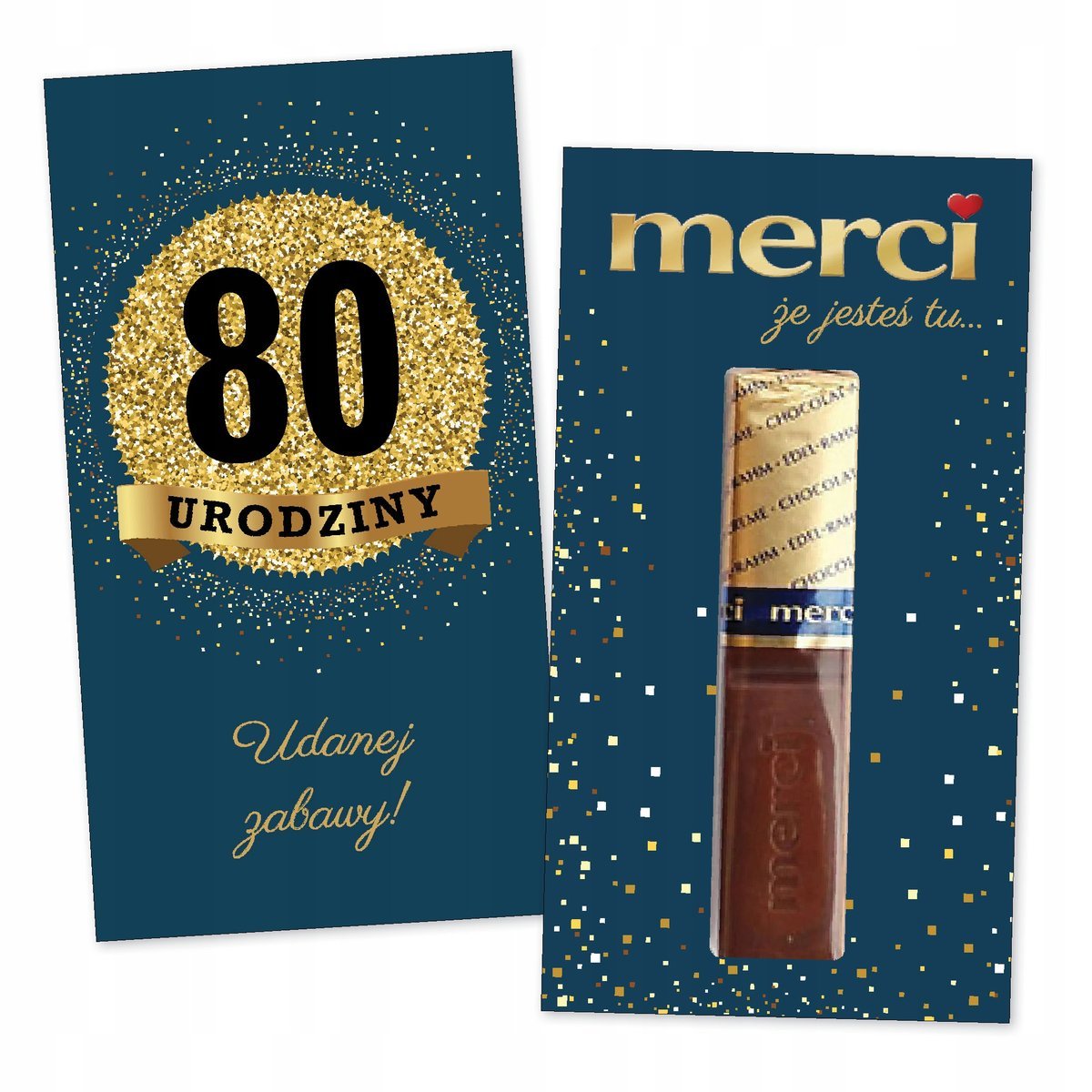 10x PODZIĘKOWANIA NA 80 URODZINY DLA GOŚCI merci lat - premium - GRANATOWY