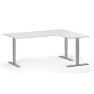 Biurka - Stół z regulacją wysokości, 3 silniki, 745 - 1215 mm, narożnik L/P, blat 1800 x 1400 mm, podstawa szara, biały - miniaturka - grafika 1