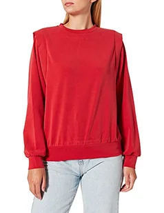 Taifun Damska bluza podkreślająca ramiona, długi rękaw, koszulka z długim rękawem, okrągły dekolt, jednokolorowa, czerwony (Electric Red), 46 - Koszulki i topy damskie - miniaturka - grafika 1