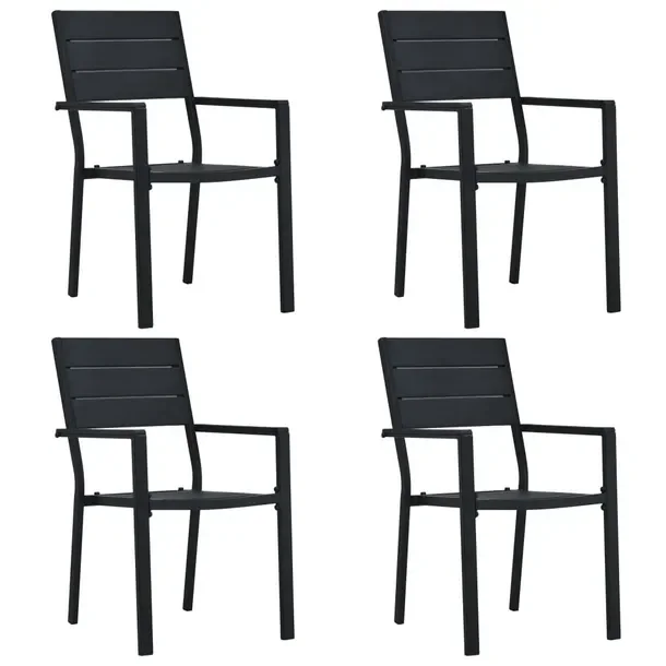 Zestaw 4 czarnych krzeseł ogrodowych HDPE przypominających drewno 62x55,5