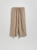 Spodnie damskie - Reserved - Wiskozowe spodnie z wiązaniem - beżowy - miniaturka - grafika 1