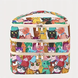 Kosmetyczka 3-komorowa kolorowa z kotami na zamek art prezent dla kociary - Kosmetyczki, organizery i kuferki - miniaturka - grafika 1