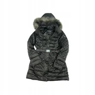 Płaszcze damskie - Czarny pikowany płaszcz damski z kapturem GUESS M - miniaturka - grafika 1