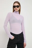 Bluzki damskie - Patrizia Pepe longsleeve z domieszką kaszmiru kolor fioletowy z półgolfem - miniaturka - grafika 1