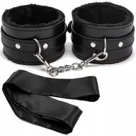 Akcesoria do bielizny - Kajdanki BDSM Z Futerkiem + Opaska Na Oczy Skórzane Regulowane Akcesoria - miniaturka - grafika 1