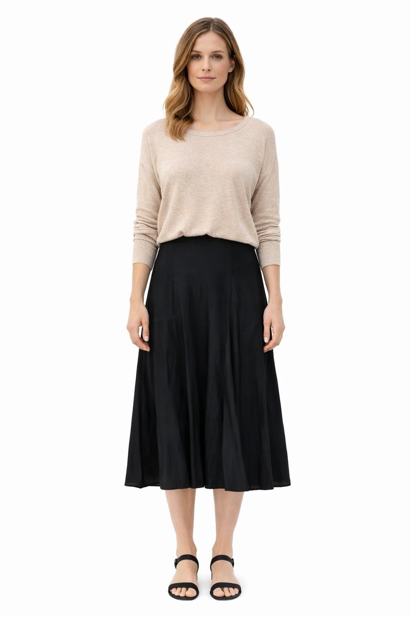 MANGO BEŻOWY LUŹNY SWETER Z BAWEŁNĄ I LENEM Z OKRĄGŁYM DEKOLTEM S I4A