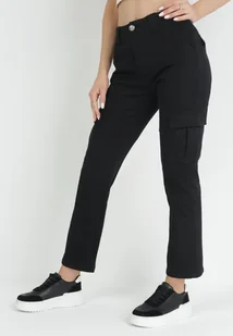 Czarne Spodnie Bojówki z Wysokim Stanem i Kieszeniami z Klapami Khadriya - Spodnie damskie - miniaturka - grafika 1